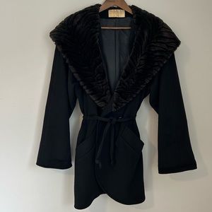 Vintage Black Faux Fur Trimmed Women's Coat